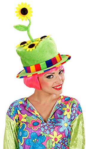 NET TOYS Witziger Gärtnerhut mit Sonnenblumen - Grün - Ausgefallene Unisex-Kopfbedeckung Clownshut mit Sonnenblume - Perfekt geeignet für Straßenkarneval & Schlagermove