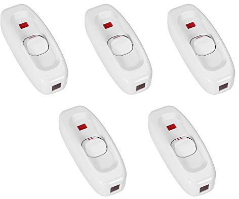 5 stücke Geräteschalter, AC 250 V 10A Inline EIN/AUS Wippschalter Durchführungstisch Schreibtischlampe Kabel Kabelschalter mit LED-Kontrollleuchte(Weiß)