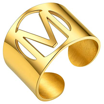 ChainsHouse Anillo Oro Letra M Hombre Mujer Anillo Ajustable Anillo Nudillo de Acero Oro