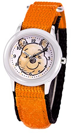 Disney Winnie The Pooh Kids' Stainless Steel Time Teacher Analog Quartz Nylon Strap Watch