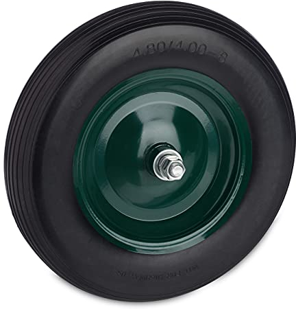 Relaxdays Ruote Carriola 4.80 4.00-8, Gomma Piena con Cerchione in Acciaio e ASSE, da Carrello, Fino 120 kg, Nero Verde