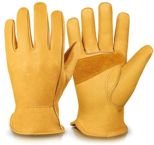 CYzpf Gartenhandschuhe rutschfest Dornenfest Gartenarbeitshandschuhe Kurz Bequeme Ausrüstung Handschuhe für Damen Herren Garten Beschneiden von Dornenzweigen,Yellow,L