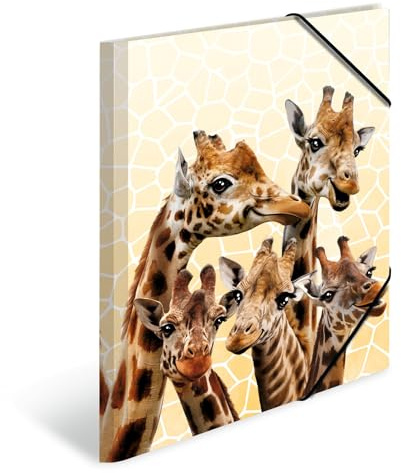 HERMA Sammelmappen A3 Giraffe Set, 3 Stück, Kinder Eckspanner-Mappen aus Kunststoff mit Tier Motiv, Gummizug, Innenklappen und Innendruck für Jungen und Mädchen