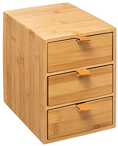 5five - boîte 3 tiroirs bambou lanières cuir