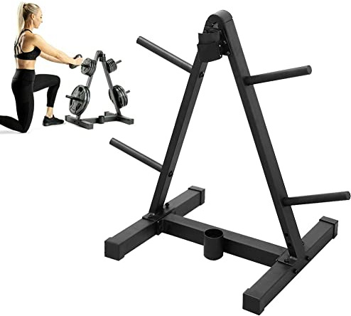 Soporte de pesas para barra de pesas, árbol de peso olímpico, estante para pesas con 4 soportes para barras, soporte de almacenamiento para placas de peso, para interiores y hogar, gimnasio