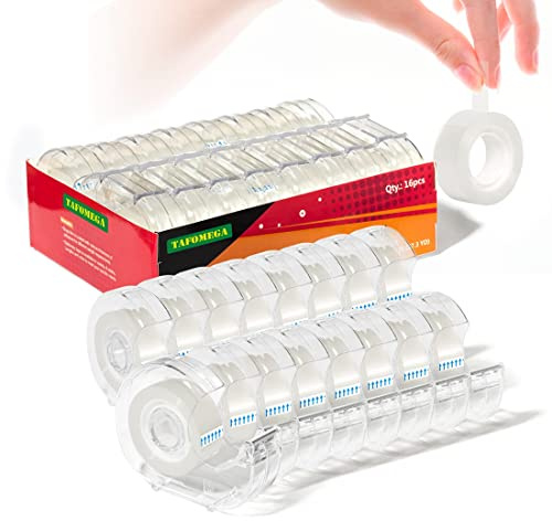 Clear Tape, Transparent, Gift Wrapping Tape for Home Store School Office Supplies 7/10 X 1000 Inches 16 Rolls with Dispensers