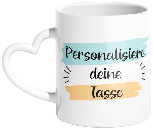 Woopers - personalisierte Tasse mit Herzgriff, mit 1 oder 2 Fotos und Schriftzügen (Weiß)