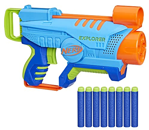 NERF Elite Junior Explorer Lätt att spela skumpistol, 8 pilar för utomhusspel för barn från 6 år
