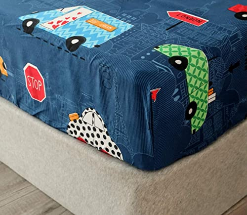 Chickwinu Spannbettlaken 140x200 cm Kinder Matratzenschoner Spannbetttuch, Blau Cartoon Muster Bettlaken Mikrofaser Spannbettlaken für Boxspringbett, Matratze bis 30 cm höhe