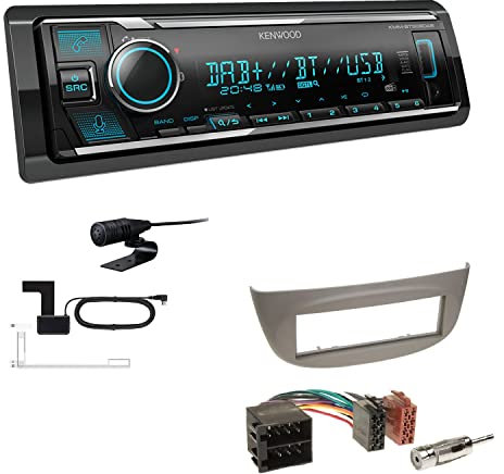 Kenwood KMM-BT508DAB 1-DIN Digital Media Receiver Autoradio DAB+ Bluetooth Amazon Alexa Einbauset passend für Renault Twingo II 2007-2014 hellgrau