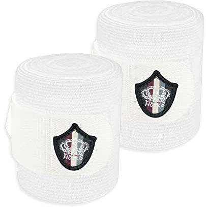 Horses Fasce Lavoro Crown Stripes Bianco Full, Fasce per la Protezione del Cavallo, per Favorire la Ripresa Dopo Gli Sforzi e Proteggerlo da Graffi e Urti