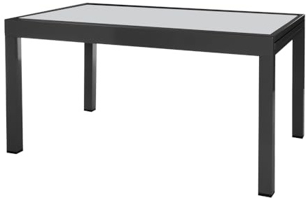 LOLAhome Mesa de Comedor Extensible para jardín Thais, Negra de 135x90 cm Extensible 270 cm, de Aluminio y Cristal Serigrafiado, Tratamiento Anticorrosión, Elegante y Duradera, para 10 Personas