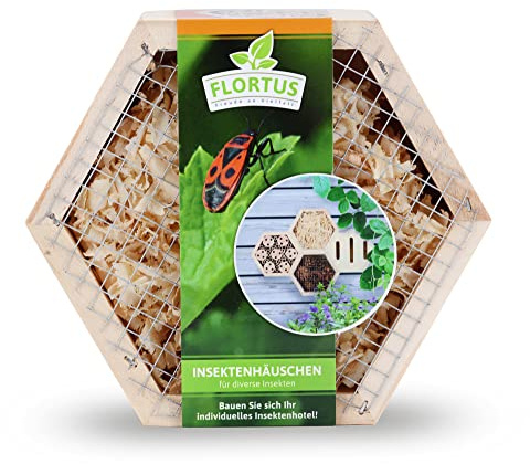 FLORTUS Insektenhotel für Marienkäfer, Wildbienen und Ohrwürmer | Insektenhaus 15 x 13 x 6 cm | Insektenhotels für den Garten | Insektenhotels für den Garten, Balkon und Terrasse