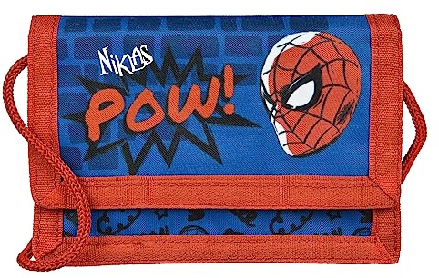 Undercover Geldbeutel Spider-Man Superheld mit Name personalisiert | Geldbörse zum Umhängen Jungen | personalisierbares Portemonnaie Brustbeutel Kinder grau mit Sichtfenster für Busausweis
