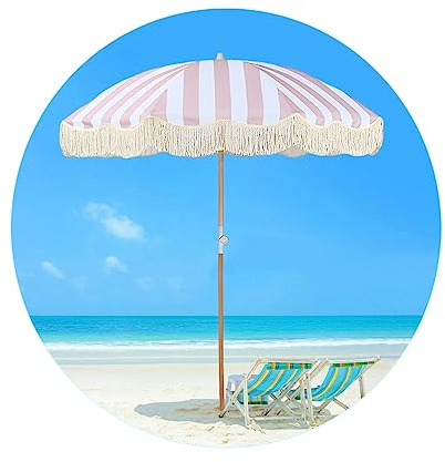 LefeDa 180cm Parasol Balcon Vec Frange Parasol De Plage Extérieur Rayures Roses Parasol De Jardin Anti UV Étanche Parasol De Plage Inclinable Pliable Avec Sac De Transport Pour Terrasse Jardin Plage