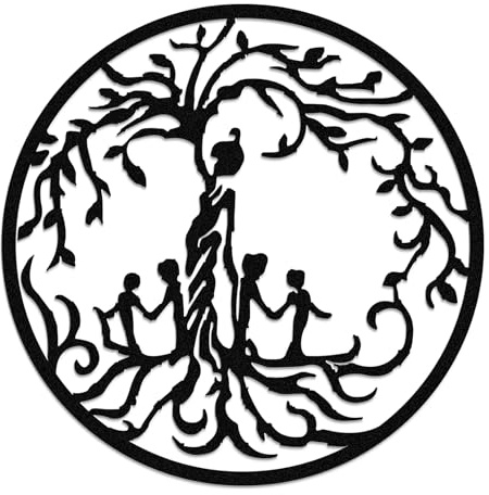 30 cm Metallbaum des Lebens, Wandkunst, Dekoration, Familienbaum, Wandbehang, Dekoration, Skulptur, Ornament, Silhouette, runde Landschaft, Heimdekoration