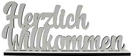 Melis Deko-Schriftzug Herzlich Willkommen aus Holz in weiß – 20cm