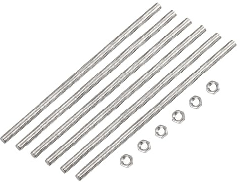 QUARKZMAN 6 Stück M4 x 250mm Voll Gewindestange Gewindestangen Gewindestäbe | Gewindestifte, Stabbolzen, 304 Edelstahl, Rechtshänder, mit 6 Stück Sechskantmuttern, 0.7mm Gewinde Abstand