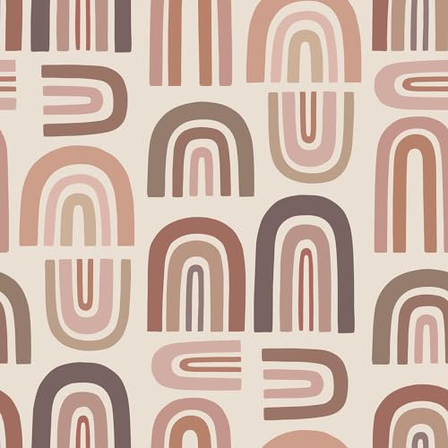 FunStick Carta da Parati Geometrica Beige Carta Adesiva per Mobili Rosa Scuro Linea Ellittica Carta Mobili Adesiva Fantasia Geometrica Beige Pellicola Adesiva per Mobili Bagno Ufficio Motivo 44.5CM×3M