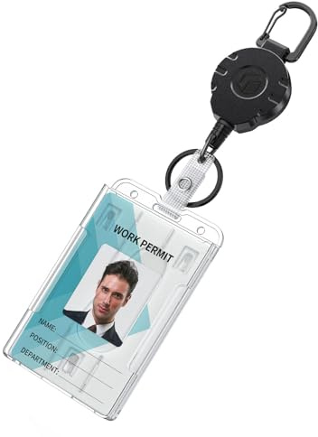 Uniclife 2-kort tumspår bricka hållare vertikal klart plastfodral med infällbar nyckelring bricka rulle för upp till 8 oz hårt kortskydd för IDs kreditkort körkort och pass