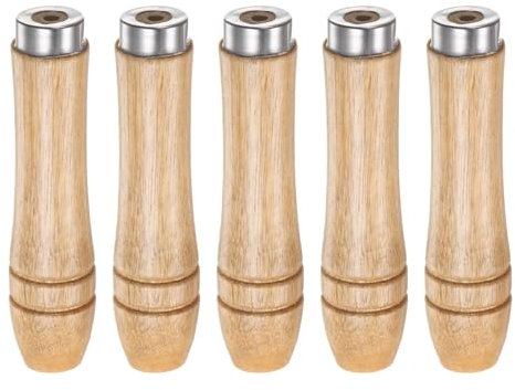 sourcing map 5 Stück Feilenheft Holzgriff 90mm Länge 4mm Rundloch Ergonomische Feilengriff mit Metallkragen für 6 Zoll Metallfeilen