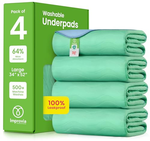 IMPROVIA® Waschbare Unterlagen, 86,4 x 132,1 cm, schwere Saugfähigkeit, wiederverwendbare Inkontinenzeinlagen für Kinder, Erwachsene, ältere Menschen und Haustiere, wasserdichte Schutzunterlage für
