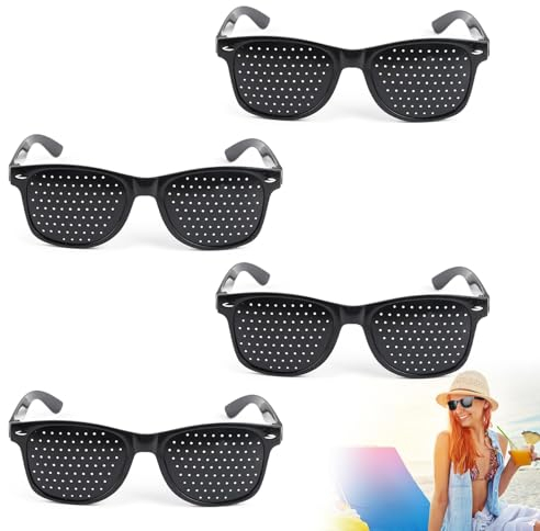 JINSIHU 4 Stück Rasterbrille, Lochbrille für Augentraining Pinhole Glasses Pin-hole-brille für Augen-Gymnastik und Entspannung Gitterbrille mit Faltbaren Bügeln Multidot Schwarz
