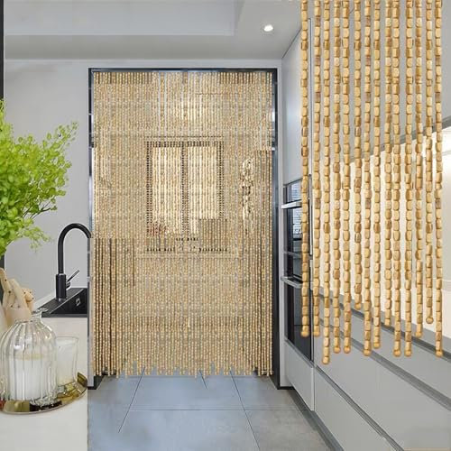 tow000ack Bambus Perlenvorhang Türvorhang Hängender Bambusvorhang Dekoration Teilervorhänge Panel Fadenvorhang für Wohnzimmer Schlafzimmer Balkontür,Breite x Höhe (Wood,150cm x 200cm(150 Stränge)