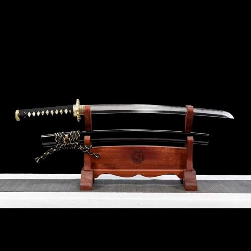 KWXPW Traditionelles Schmiedeverfahren Samura-Schwert,Musterstahl Klinge,von Hand fein geschliffen,Handschutz aus Reines Kupfer,78cm Echtes Katana → Erste Wahl für die Sammlung,Tolles Geschenk