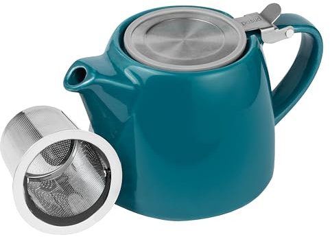 posud Ceramic Teapot with Infuser – Small Porcelain Loose Leaf Teapot for 2 – 550ml / 18.6 Oz Stump Tea Pot for 2 Cups with Strainer (Ocean)