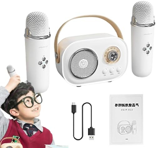 Portable Karaoke Speaker Microphone Wireless Portable Audio Speaker | Small Karaoke with Two Microphones for Home Entertainment, Festival, Small Size Kids Toy, Adults Entertainment, Festival
