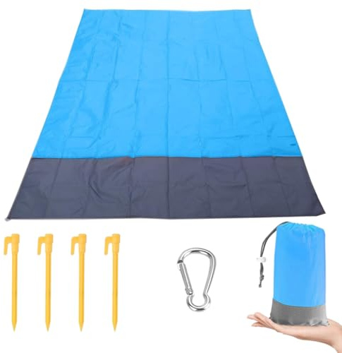 Landrain Stranddecke Sandfrei mit 4 Befestigung Ecken, Karabiner, Tragebeutel, Mini Picknickdecke, Strandmatte Klein(145 X 200 cm)