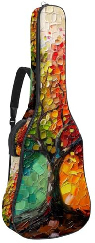 Zodiac Symbols Gitarrentasche, gepolsterter Rucksack für Akustikgitarre, Rucksack mit verstellbaren Schultergurttaschen, Mehrfarbig 04, 42.9x16.9x4.7 in, Lässiger Tagesrucksack