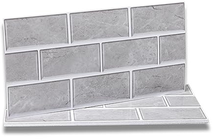 Fantasnight Grey Stick on Tiles Brick 30x15cm 48Pcs Tile Stickers | Waterproof Peel and Stick Vinyl Self Adhesive Wall Kitchen Splashback for Bathroom