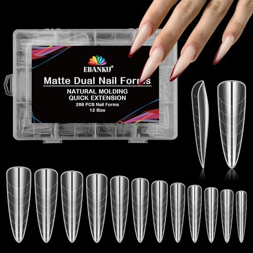 EBANKU 288PCS Stiletto Uñas Postizas Moldes de Uñas Dual Form Sistema Acrílico Stiletto Nail Mold uñas Postizas de Gel UV Herramientas de Manicura de Extensión de Uñas