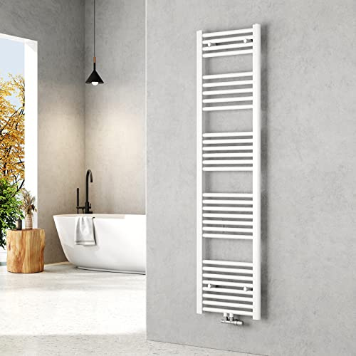 EMKE Handtuchheizkörper 1600x400 mm - Gerade Badheizkörper mit Mittelanschluss, Effizienter Handtuchwärmer Handtuchtrockner Heizkörper für Bad, Weiß, 547W