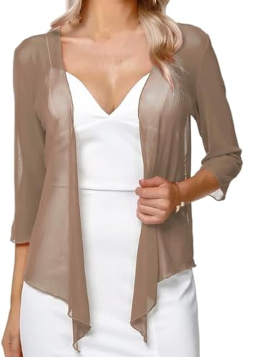 CGLHTATD Damen Strickjacke,Chiffon Bolero Cardigans für Damen, 3/4 Ärmel, Shrugs, Schal, Vorne Offen, Leicht, Kurz, Überwurf, Oberteile, Abend und Hochzeitsanlässe, Jacke, Khaki, XXL