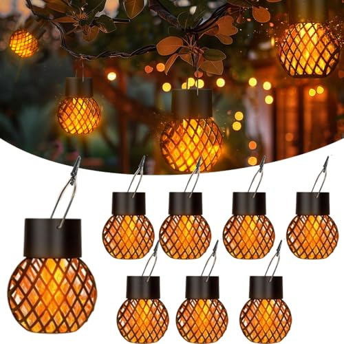 Solarlampen für Außen Hängend mit Clips,8 Stück Solarleuchten für Außen Hängend,Solar Hängeleuchten Outdoor,Solarleuchten für Garten,Solarlampen für Außen Deko,Balkon,Party Dekoration