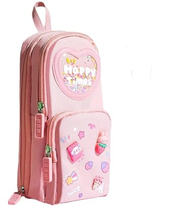 Taicols Estuche para lápices, estuche escolar de gran capacidad, mini estuche escolar, mochila con 3 compartimentos, estuche estético, bolsa de artículos de papelería para la escuela, la oficina, Rosa