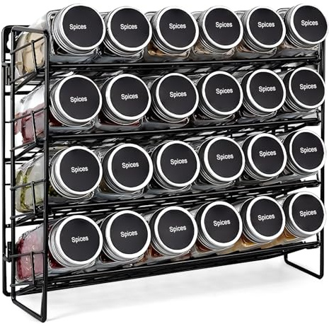Miawtro Estante para especias, organizador de especias de 4 niveles, sin necesidad de taladrar, estante de especias extensible, escalera vertical para especias, estante colgante para especias de pie