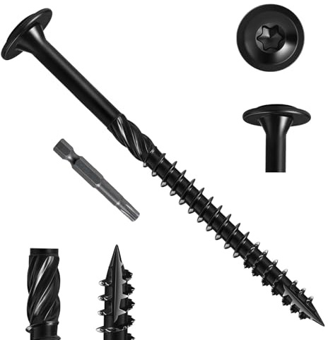 Zuyya 20 Stück Holzschrauben Torx 6,3 x 150 mm, Tellerkopfschrauben Schwarze Schrauben, Spanplattenschrauben, Holzbauschrauben für Dachkonstruktionen, Konstruktionsschrauben mit T30 Bit