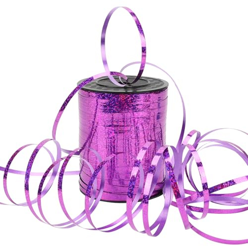 Dooozy 500 M/ 546 Yards Ringelband Geschenkband Set, 5MM Geschenkbänder für Geburtstag Luftballons Hochzeit Geschenkverpackung Florist Luftballon Schleifen und Saisonale Deko(Laser Lila)