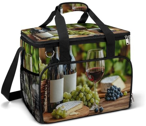 Bottiglie di vino rosso in vetro verde uva borse termiche da campeggio isolate da spiaggia dispositivo di raffreddamento portatile a prova di perdite da campeggio con tracolla