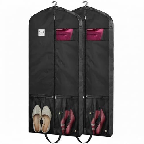 HAIPYRI 54 Garment Bags for Travel, Dress Bag for Hanging Clothes Storage with Pockets and Clear Window, 4 Dress Storage Bag for Long Coat, Jacket, Sweater, Shirts, Suits 2 Pack