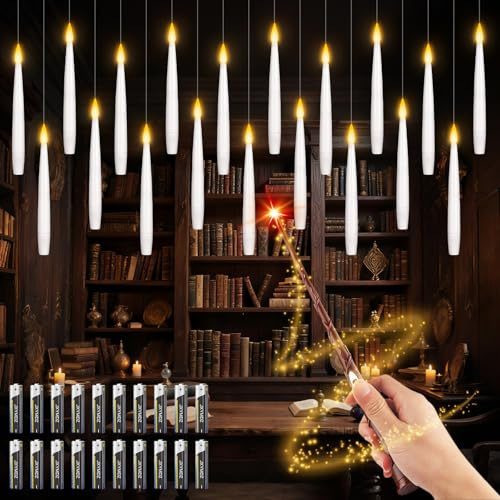 Floating Candles with Battery, 20Pcs Christmas Decoration Candles with Magic Wand Remote, Flickering Flameless Candles Warm Light LED Hanging Candles for Christmas Party Halloween Wedding Decor(20PC)