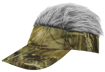TINAYAUE Mens Visor Cap with Fake Hair Novelty Golf Hats Spiked Wig Hat Adjustable Street Hip Hop Baseball Cap Trucker Dad Hat Funny Halloween Birthday Gift