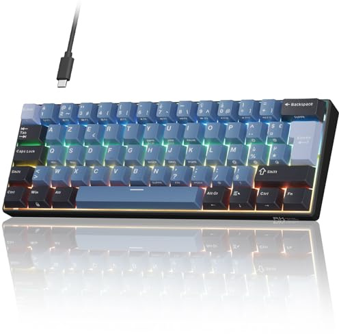 RK ROYAL KLUDGE C61 Clavier mecanique Filaire 60% avec Interrupteur Magnétique à Effet Hall, Rapid Trigger 0.01mm, Polling Rate 8000 Hz, RGB, Clavier AZERTY pour PC/Mac, Bleu