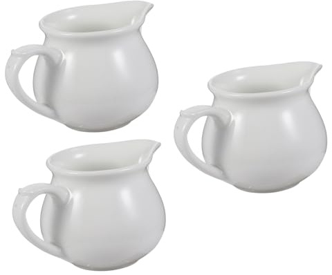 Hemobllo 3 pezzi Brocche in Ceramica Bianca per Latte e Salse Tazze per Cappuccino e Versatile per Bar Casa e Ristoranti