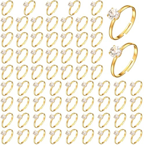 Yolev 72 Pcs Silver Diamond Rings Fake Rings Adjustable Fake Wedding Rings Plastic Rings for Bridal Shower Wedding Party Favors Cupcake Toppers Decorations