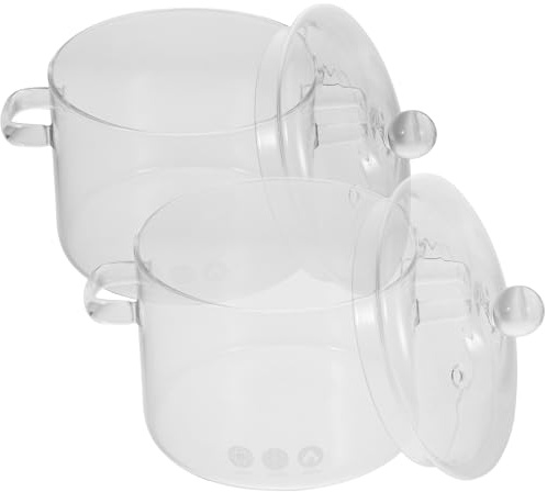 Happyyami Pentola in Vetro Borosilicato 1900 Ml con Doppia Maniglia e Coperchio Set 2 Pezzi per Zuppa e Pasta Pentole Trasparenti per Cucina Domestica Resistente a Sbalzi Termici
